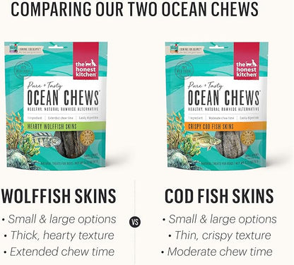 The Honest Kitchen Human Grade Ocean Chews Hearty Wolffish Skins Dog Treats, 6 oz (Beams)