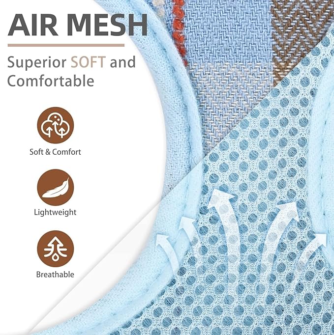 PUPTECK Soft Mesh Dog Harness and Leash Set Pet Puppy Cat Comfort Padded Vest No Pull Harnesses, Blue&Brown, M