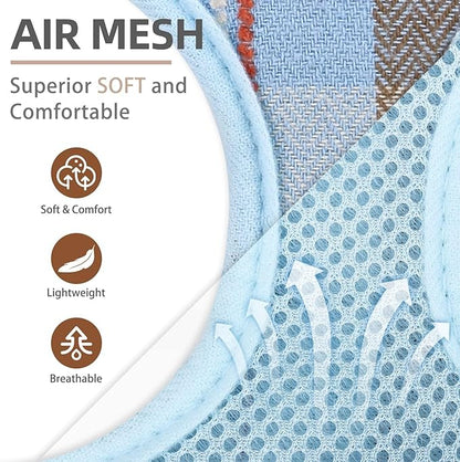 PUPTECK Soft Mesh Dog Harness and Leash Set Pet Puppy Cat Comfort Padded Vest No Pull Harnesses, Blue&Brown, M