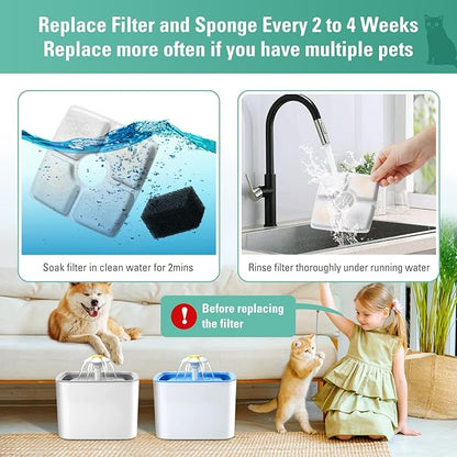 8 Pack Replacement Filters & Pre-filter Sponges for 84oz/2.5L Automatic Pet Fountain, BFLICROY Cat Water Fountain Filter, Triple Filtration Pet Fountain Replacement Filters