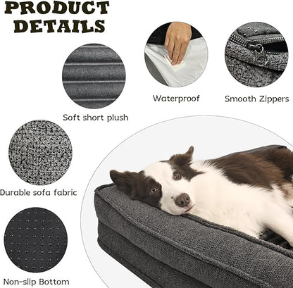 WINDRACING Orthopedic Dog Beds for Medium Dogs, Waterproof Egg Foam Dog Sofa Bed with L Bolster Sides, Washable Medium Pet Bed with Removable Cover & Non-Slip Bottom, 36 x 23 inch, Gray