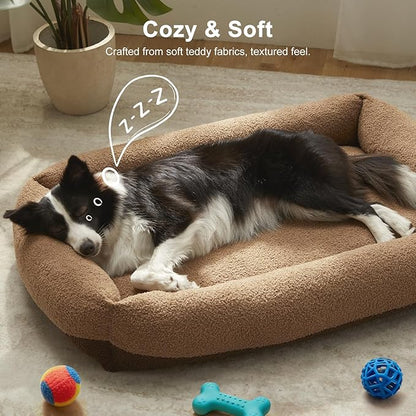FURTIME Washable Small Dog Bed, Rectangle Comfy Fluffy Kitten Puppy Bed, Removable Zipper Cover Machine Wash, Soft Breathable Orthopedic Bed Durable Pet Cuddler with Anti-Slip Bottom, 20"x19"x6",Brown
