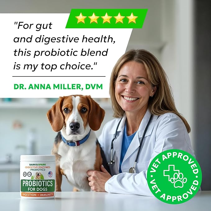 Bark&Spark Dog Probiotics & Digestive Enzymes (Gut Health) Allergy & Itchy Skin - Pet Diarrhea Gas Treatment Upset Stomach Relief Pill, Digestion Health Tummy Treat (180Ct Bacon)