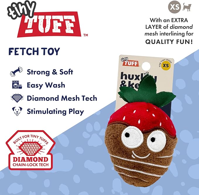 Huxley & Kent Tiny Tuff Plush Dog Toy w/Squeaker - Stuffed Toy for Small Dogs - Cute, Funny & Tough Toy for Fetch & Play - Tiny Tuff Chocolate Covered Strawberry