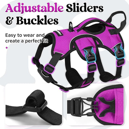 rabbitgoo Escape Proof Dog Harness, Soft Padded Full Body Pet Harness, Reflective Adjustable No Pull Vest with Lift Handle and Lesh Clip for Large Dogs Walking Hiking Training, S, Purple