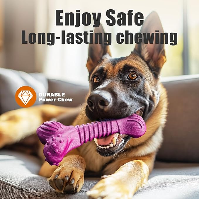 Doudele Dog Toys for Aggressive Chewers, Dog Toys for Medium Large Dogs, Natural Rubber Dog Chew Toys with Beef Flavor, Indestructible Chew Toys for Aggressive Chewers (Purple)