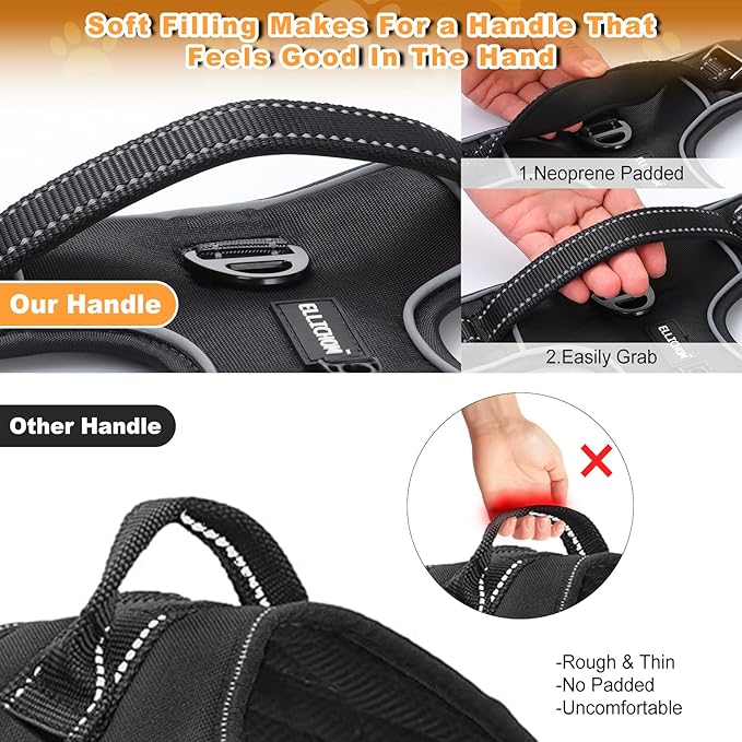 No Pull Dog Harness with 3 Snap Buckles,No Choke Front Lead pet Harness Reflective and Adjustable Soft Padded Vest for Small Medium Large Dog (Black, Small)