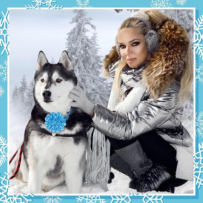 50 Pieces Winter Dog Collar Flowers Bulk Snowflake Snowmen Dog Charms Grooming Accessories Bow Tie Flower for Puppy Cat Collar Attachment Embellishment Winter Xmas Party Costume