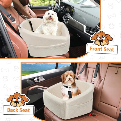 NEEZUKAR Dog Car Seat for Small Medium Dogs,Detachable Washable Dog Booster Seat Under 30lbs, Pet Car Seat Travel Bed with Storage Pockets and Dog Safety Belt (White)