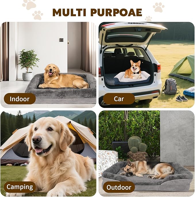 Orthopedic Dog Bed for Medium and Large Dogs Pet Bed with Sides Waterproof Dog Couch with Washable Removable Cover and Egg Crate Foam Pet Sleeping Mat with Anti-Slip Bottom