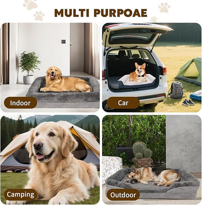 Orthopedic Dog Bed for Medium and Large Dogs Pet Bed with Sides Waterproof Dog Couch with Washable Removable Cover and Egg Crate Foam Pet Sleeping Mat with Anti-Slip Bottom
