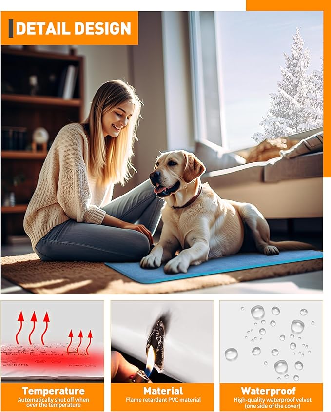 PETNF Pet Heating Pad Temperature Adjustment Dog Anti-bite Puppy with Timer Indoor Waterproof Pet Warming Electric Heated Bed Mat Dog