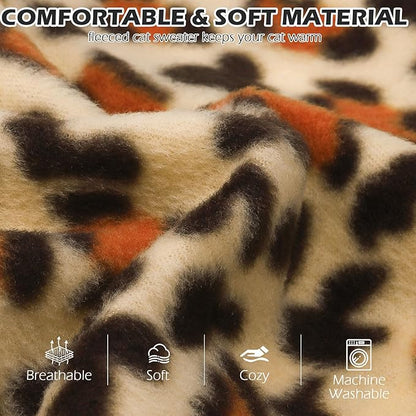 EXPAWLORER Soft Cat Sweater - Leopard Print Sweaters for Cats Only Warm Kitten Clothes, Fall and Winter Pet Coat Pullover Design Feline, Fleece Clothing Also for Puppy Small Dogs, Large
