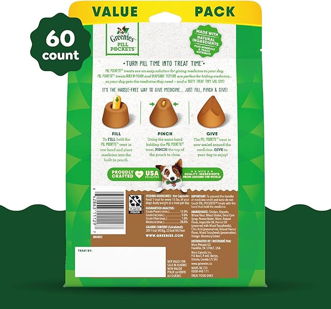 Greenies Pill Pockets for Dogs, Large Size Soft Dog Treats, Peanut Butter Flavor, 15.8 oz. Pouch