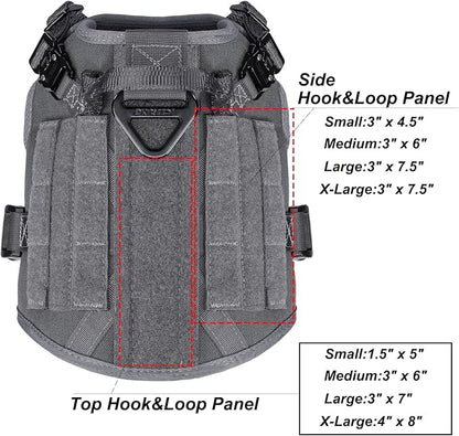 ICEFANG Tactical Dog Harness, Small Size,2X Metal Buckle,Working Dog MOLLE Vest with Handle,No Pulling Front Leash Clip,Hook and Loop Panel (Grey,S (Pack of 1))