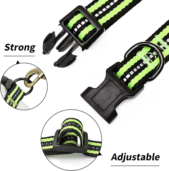 Mile High Life Reflective Dog Collar | Nylon Pet Collars wiith Buckle | Light Weight Puppy Collars | Lime Green Dog Collars for Medium Dogs (Lime Green, M)
