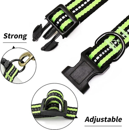 Mile High Life Reflective Dog Collar | Nylon Pet Collars wiith Buckle | Light Weight Puppy Collars | Lime Green Dog Collars for Medium Dogs (Lime Green, M)