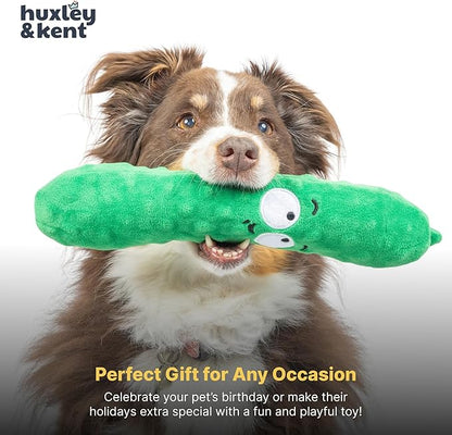 Huxley & Kent Funny Dog Toy w/Squeaker – Power Plush Squeaky Dog Toys for Small, Medium & Large Dogs – Soft Stuffed Animal for Indoor Play & Fetch - Fetchies® Dell Pickle, Large