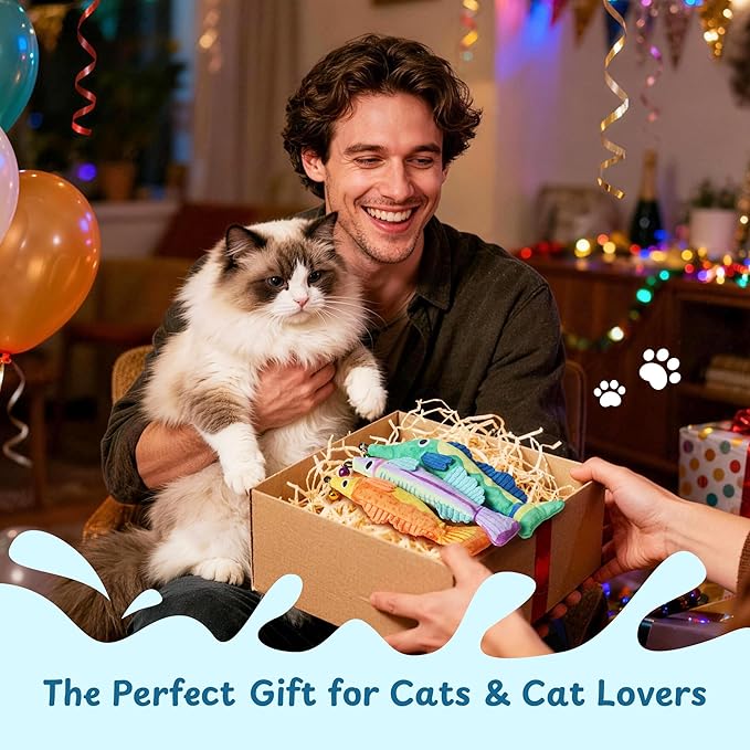 PURETOY Catnip Toys, [12000mg] Extra Large Toys for Indoor Cats with Removable Bell, 100% Natural North American Catnip Floppy Fish Cat, Crinkle Sound & Soft Cotton-Free Surface