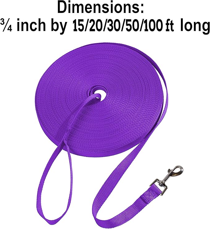 Hi Kiss Dog/Puppy Obedience Recall Training Agility Lead - 15ft 20ft 30ft 50ft 100ft Training Leash - Great for Training, Play, Camping, or Backyard Purple 50 Feet