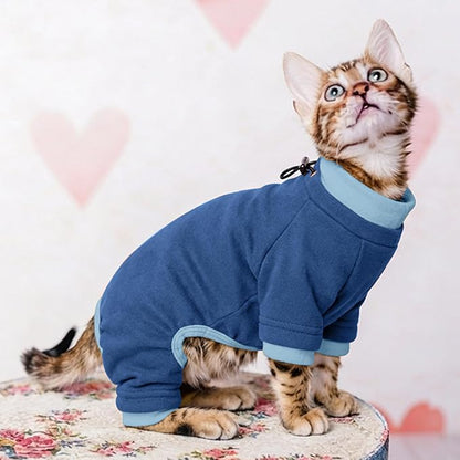 PUMYPOREITY Cat Recovery Suit, Stops Wound Licking After Surgery, Sticky Hair Shirt with Sticky Fabric, Cat Pajamas Prevents Over-Grooming, Blue, S