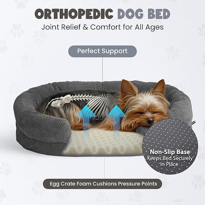Miorun Oval Dog Bed, Orthopedic Dog Bed for Medium Dogs, Memory Foam Pet Couch with Supportive Structure, Removable Washable Cover, Durable and Stylish Dog Bed for Crate Home and Travel Use