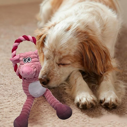 Plush Wrinkled Squeaky Dog Toy,2-Pack The Best Durable Teething Puppy Rope Chew Toy Keeps Them Busy Playing Hide-and-Seek Suitable for Puppy, Medium Dogs and Large Dogs (Pink & Gray)