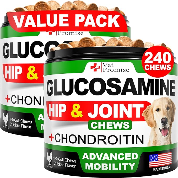 (2 Pack) Glucosamine for Dogs - Hip and Joint Supplement for Dogs - Glucosamine Chondroitin - Joint Pain Relief Pills - MSM - Hemp Oil - Advanced Health Support Supplement - 240 Mobility Chews