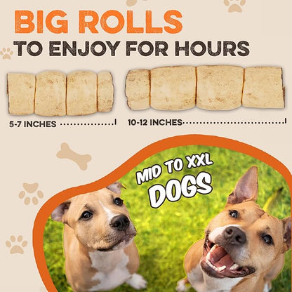 Premium Beef Cheek Rolls for Dogs 5-7" - (3-Pack), Peanut Butter Flavored Long Lasting, Safe & Natural Rawhide Alternative Chews, Ideal for Large Dogs & Aggressive Chewers, Supports Dental Health