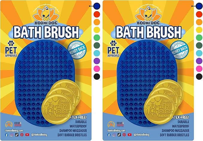 Bodhi Dog Shampoo Brush | Pet Shower & Bath Supplies for Cats & Dogs | Dog Bath Brush for Dog Grooming | Long & Short Hair Dog Scrubber for Bath | Professional Quality Dog Wash Brush (One Pack, Blue)