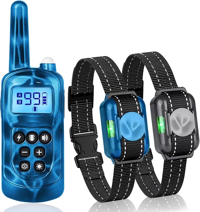 Jeyihka Dog Shock Collar 2 Dogs-2000ft Dog Training Collar with Remote，IPX7 Waterproof Electric Collar with 3 Training Modes,0-99Precise Adjustment，for Small, Medium and Large Dogs 5-120lbs，Blue