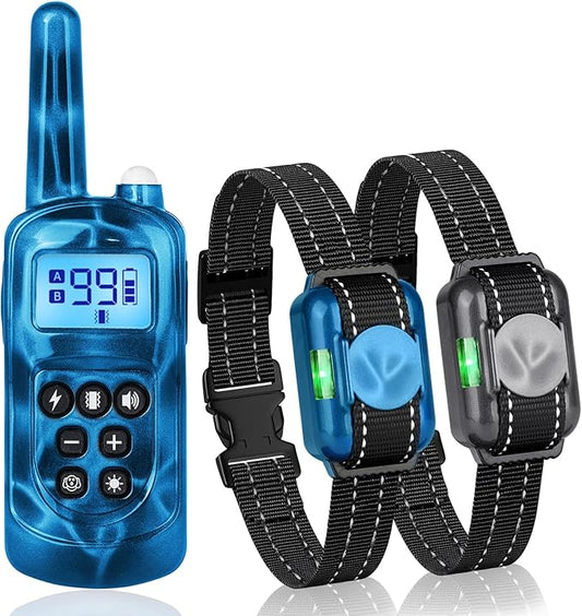 Jeyihka Dog Shock Collar 2 Dogs-2000ft Dog Training Collar with Remote，IPX7 Waterproof Electric Collar with 3 Training Modes,0-99Precise Adjustment，for Small, Medium and Large Dogs 5-120lbs，Blue