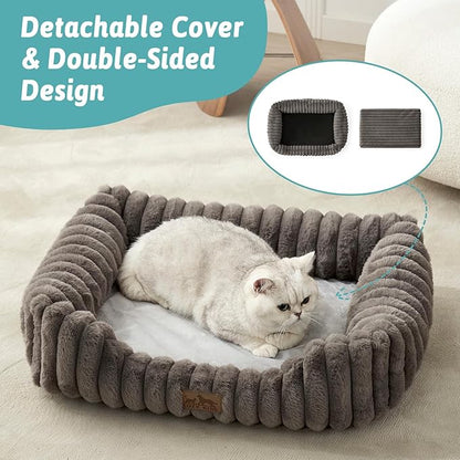 COZY KISS Orthopedic Dog Bed for Small Dogs & Cats - Washable Rectangle Pet Bed with Anti-Slip Bottom, Soft Calming Cat & Puppy Bed for Indoor Pets (25"x21"x6", Grey)