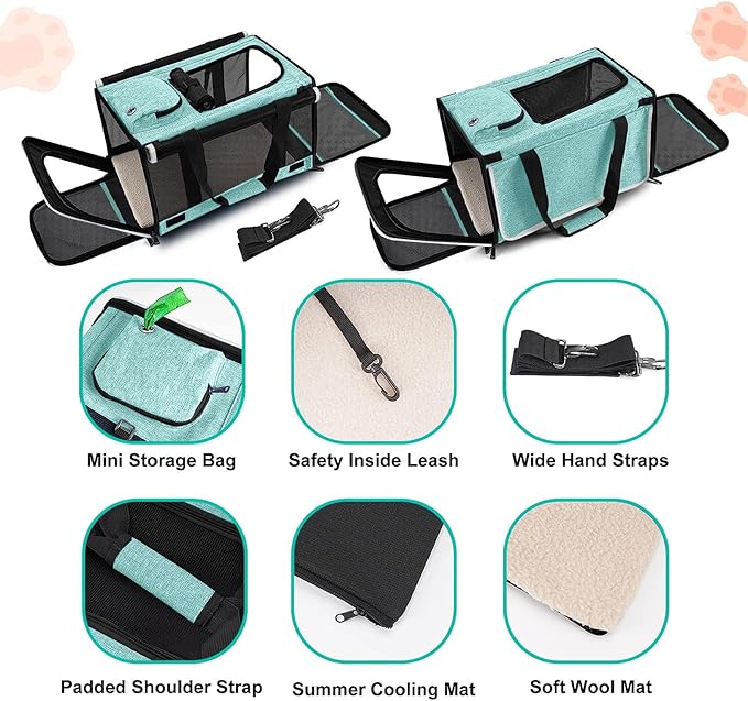 GAPZER Small Dog Carrier for Puppy Yorkshire Softshell Car Transport Chihuahua Carry Cage 18-inch Collapsible Doggie Vet Visit Crate Easy Load Roomy Pet Carrier Bag Kennel Dog Essentials Teal