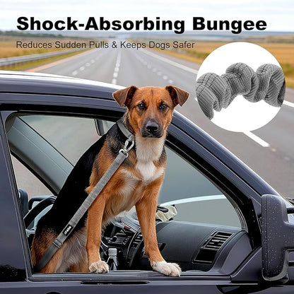 Dog Seat Belt for Car, Adjustable Dog Car Harness Seatbelt for Small Medium Large Dogs, Heavy Duty Travel Safety Restraint with Locking Aluminum Hook & Reflective Nylon Strap, Gray