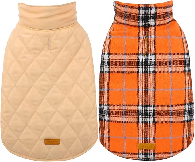 Kuoser Warm Dog Coat, Waterproof Dog Coats for X-Small Dogs, Adjustable Durable Doggie Winter Jacket Reversible Cozy Puppy Cold Weather Apparel from Small to Large Breed, Orange XS