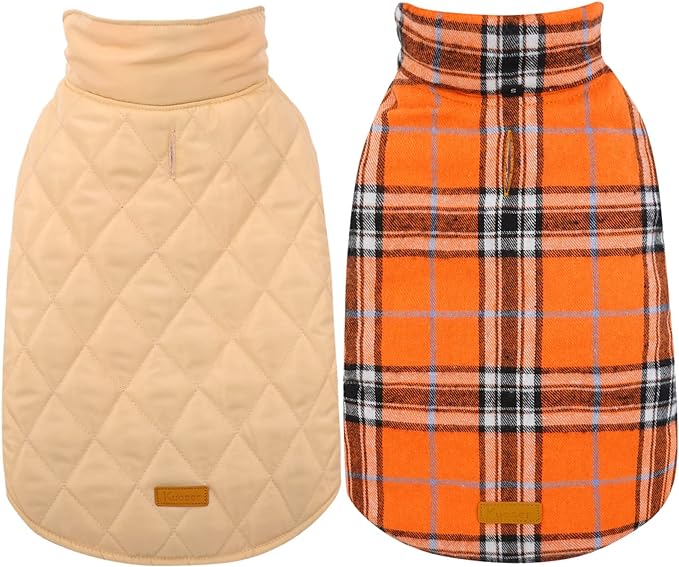 Kuoser Waterproof Dog Coat, Reversible Dog Jacket for Medium Dogs, Adjustable Durable Doggie Winter Coat Warm Puppy Cold Weather Apparel from Small to Large Breed, Orange M