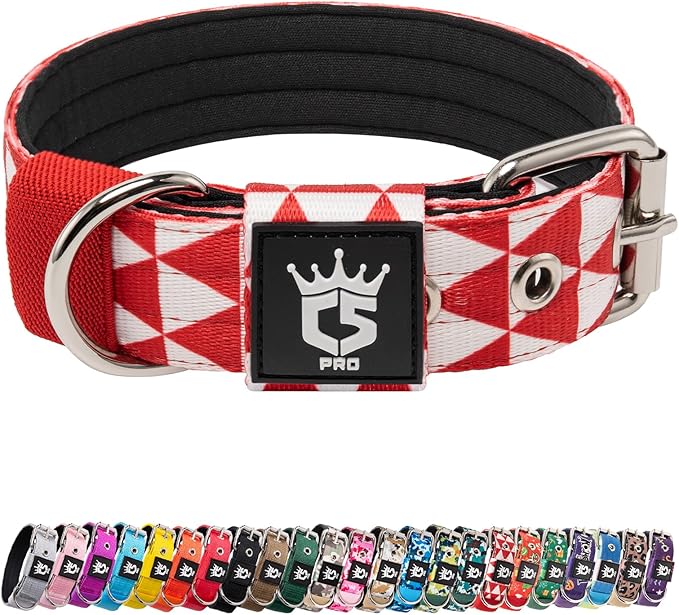 TSPRO Tactical Dog Collar 1.25 Inch Wide Thick Dog Collars with Heavy Duty Metal Buckle, Durable, Strong, Adjustable for Small Dogs (Geometric S)
