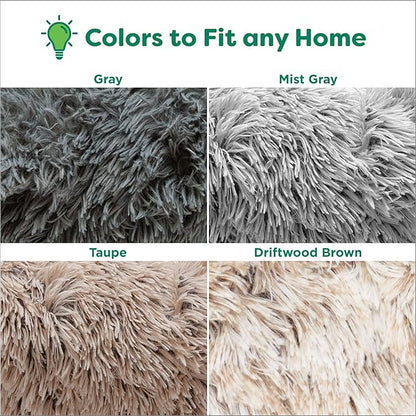 Furhaven 36" Round Calming Donut Dog Bed for Large/Medium Dogs, Refillable w/ Removable Washable Cover, For Dogs Up to 75 lbs - Shaggy Plush Long Faux Fur Donut Bed - Taupe, Large