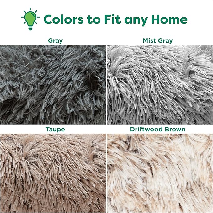 Furhaven 30" Round Calming Donut Dog Bed for Medium/Small Dogs, Refillable w/ Removable Washable Cover, For Dogs Up to 45 lbs - Shaggy Plush Long Faux Fur Donut Bed - Taupe, Medium