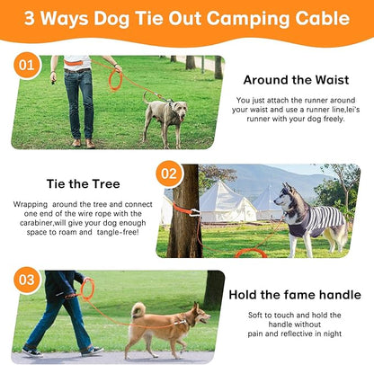 Heavy Duty Dog Leash - Chew Proof Tie Out Cable, 10/20/30/50ft with Carabiner, Sturdy Long Leashes for Medium Large Dogs, Padded Handle for Training Walking