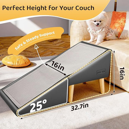 Dog Stairs for Small Dogs and Cats 16" H - with Encrypted Dot-Grip Non-Slip Surface, 2-in-1 Pet Ramp & Steps for Bed/Couch, Foldable Split Ottoman with Solid Wood Frame, Sturdy & Portable for Puppies