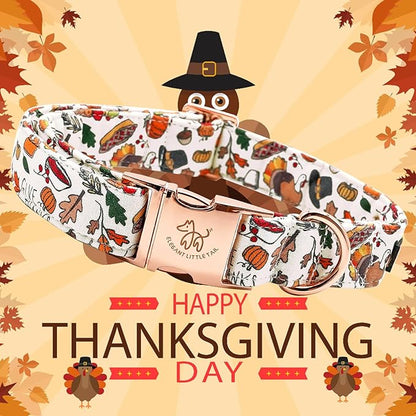 Elegant little tail Thanksgiving Dog Collar, Fall Turkey Print Pet Collar Durable Dog Collars Male or Female Holiday Pet Gift Adjustable Dog Collar for Large Dogs