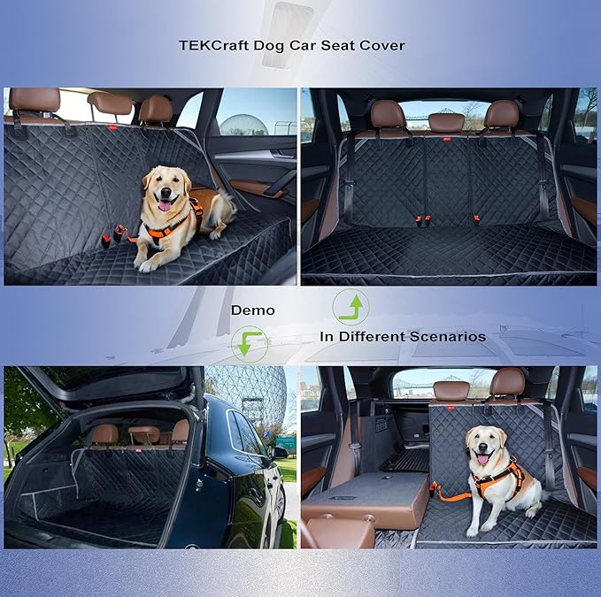 TEKCraft Dog Car Seat Cover Pet Back seat Cover for Dogs Rear Seat Cover Backseat Protector Auto Bench Covers Waterproof Protectors Universal Accessories fit for Cars SUVs Trucks