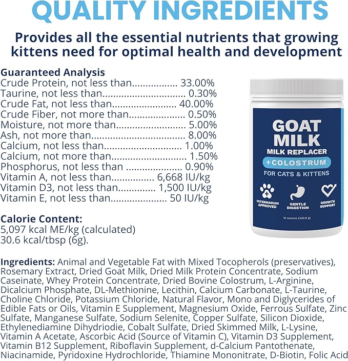 Under the Weather Kitten Milk Replacement Powder + Colostrum for Cats & Kittens | Goat Milk Replacer Powder | Goat-Based Formula with Colostrum for Immune & Digestive Support - 12 oz