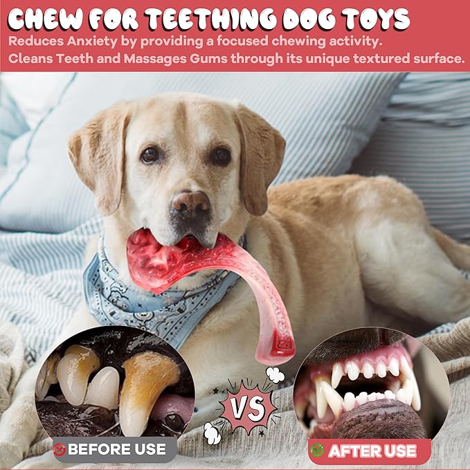 DSUMD Tough Dog Toys for Aggressive Chewers, Super Chew Toy to Keep Them Busy, Cleaning Teeth, Boredom and Stimulating, Indestructible Nylon Bone for Medium Large Breed, Best Pet Gift, Beef Flavor