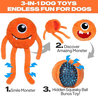 Fida Dog Chew Toys for Aggressive Chewers(3in1), Squeaky Dog Toys for Large Dogs, Interactive Dog Toys to Keep Them Busy, Dog Ball for Small, Medium and Large Dogs(Orange)