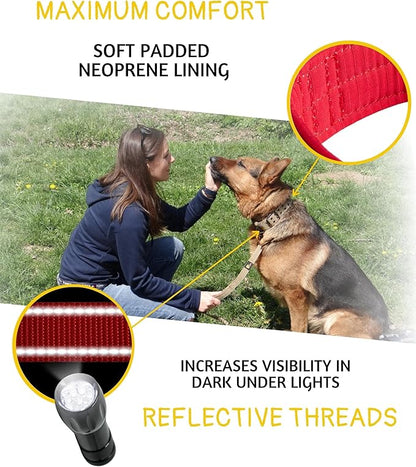 ADITYNA Heavy Duty Red Dog Collar for Large Dogs - Reflective Collar with Handle for Training, and Walking - Wide, Thick, Tactical, Soft Neoprene Padded