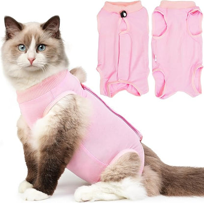 Hpetppy Cat Recovery Suit for Spay Abdominal Wounds, Kitten Onesie Bodysuit for Cats After Surgery, Cat Surgery Recovery Suit Female Cone of Shame Alternative for Cats Anti Licking (Pink,M)