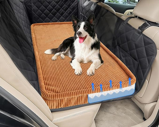 Dog Car Bed, Non-Slip Backseat Extender Pet Mat, Removable Washable Dog Bed for SUVs, Sedans & Trucks, Anti-Slip Travel Bed for Dogs, Easy Clean & Scratch-Proof & Comfort Brown（56"x28.7"